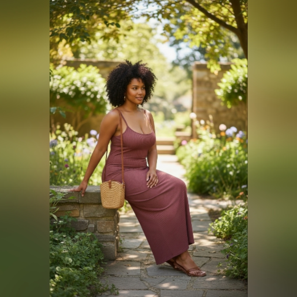 Pretty Little Thing Rose Waffle Knit Maxi Beach Dress - Picture 3 of 5
